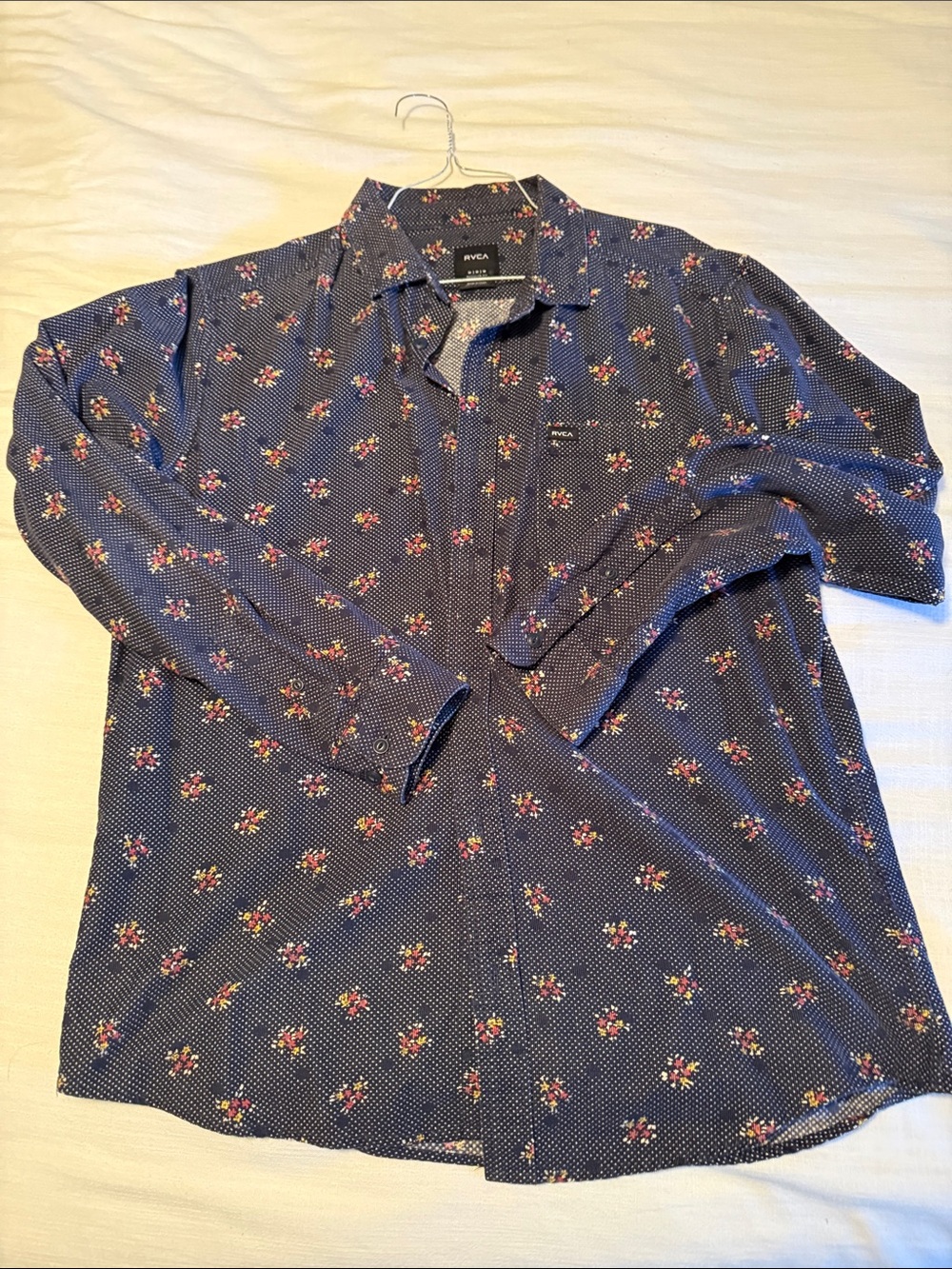 RVCA Navy Floral Print Button-Down Shirt